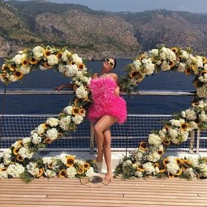 Pink feather party dress